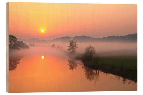 Holzbild Sonnenaufgang mit Nebel