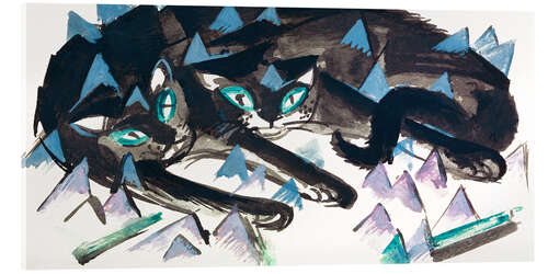 Stampa su vetro acrilico Two horizontal black cats