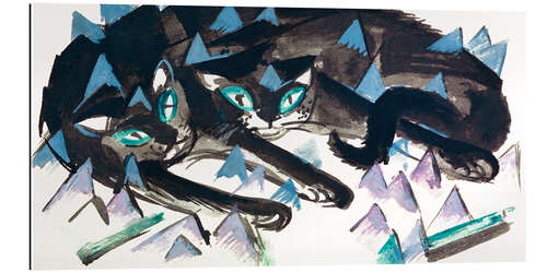 Stampa su plexi-alluminio Two horizontal black cats