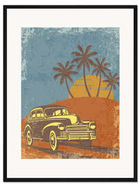 Gerahmter Kunstdruck Oldtimer bei Sonnenuntergang