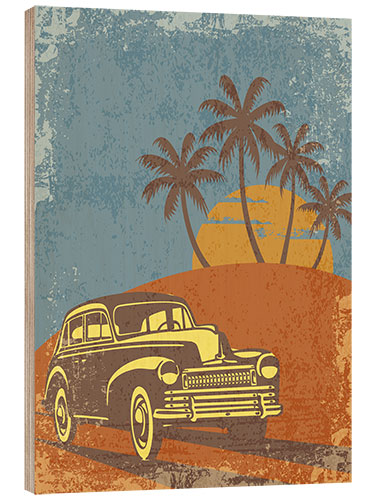 Wood print Oldtimer at sunset