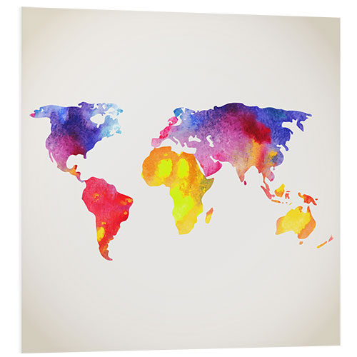 Foam board print World map in watercolor