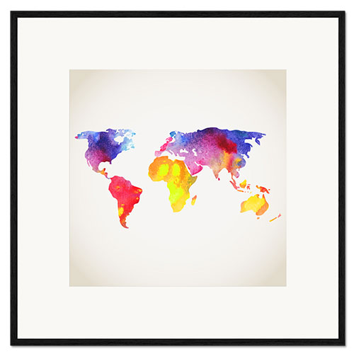 Impresión de arte enmarcada Mapa del mundo en acuarela