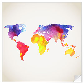 Selvklebende plakat World map in watercolor