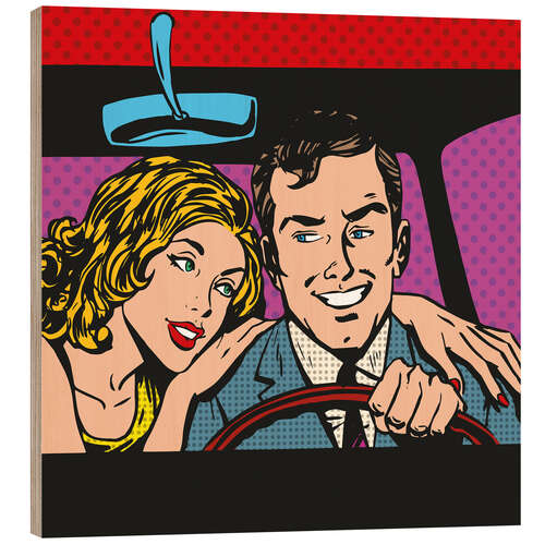 Wood print Man and woman in the car