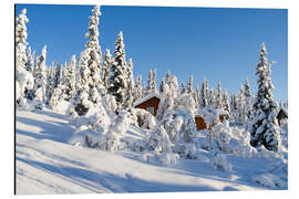 Aluminium print snowy mountain hut