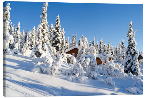 Canvastavla snowy mountain hut