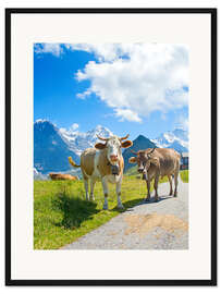 Gerahmter Kunstdruck Kühe auf der Alm