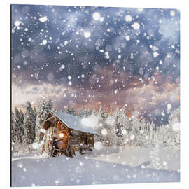 Magnettafel Hüttenzauber bei Schneefall