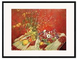 Kunsttryk i ramme Still life against a red background