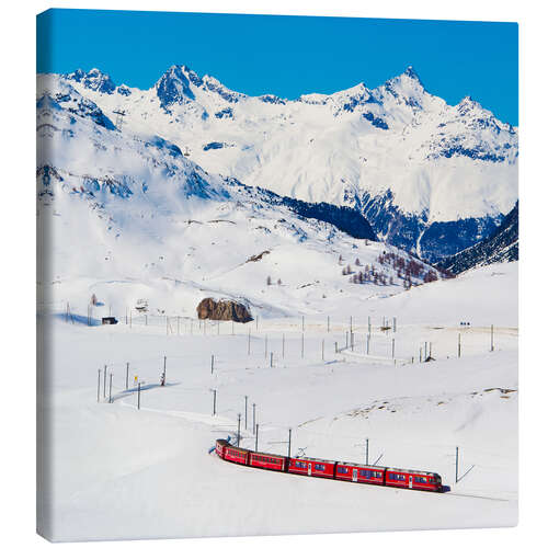 Canvas print Rhaetian Railway on the Bernina Pass