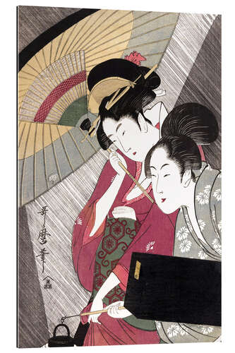 Galleriataulu Geisha and attendant on a rainy night