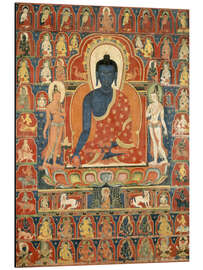 Aluminiumsbilde  Malt Banner (Thangka) med Medicine Buddha (Bhaishajyaguru) - Tibetan School