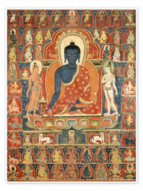Poster  Målad Banner (Thangka) med Medicin-Buddha (Bhaishajyaguru) - Tibetan School