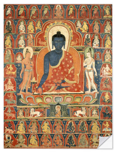 Selvklebende plakat Malt Banner (Thangka) med Medicine Buddha (Bhaishajyaguru)