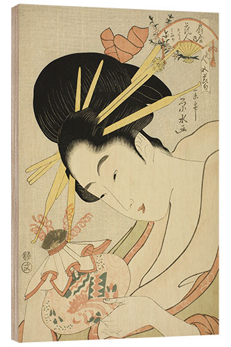 Tableau en bois The Courtesan Hanahito of the Ogiya and attendants Sakura and Momiji