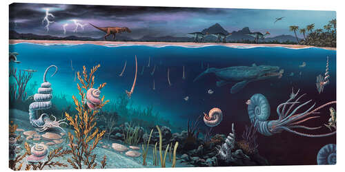 Canvas print Cretaceous land and marine life, artwork