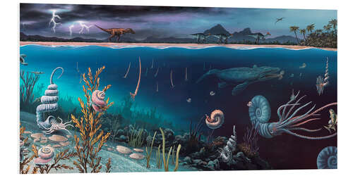 Foam board print Cretaceous land and marine life, artwork