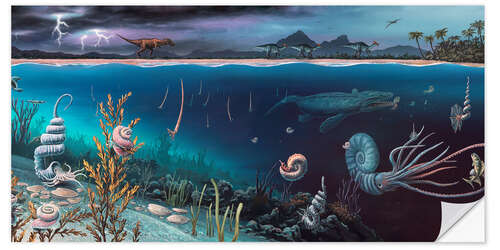 Vinilo para la pared Cretaceous land and marine life, artwork