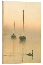 Wood print A misty morning over Lake Windermere, UK