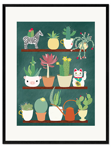 Impressão artística com moldura Prateleira de um amante de cactos