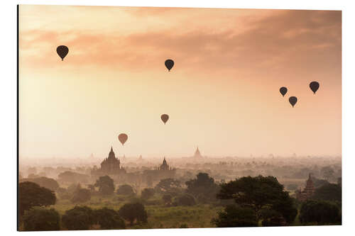 Alubild Heißluftballons über den Tempeln von Bagan