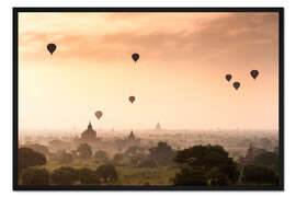 Gerahmter Kunstdruck Heißluftballons über den Tempeln von Bagan
