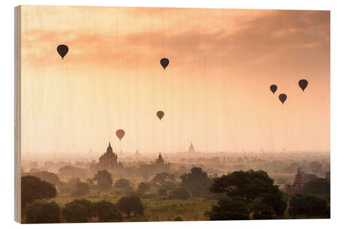 Quadro de madeira Hot air balloons over the temples of Bagan