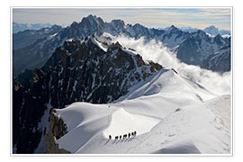 Póster  Mountaineers and climbers, Aiguille du Midi, Mont Blanc Massif, Chamonix, Haute Savoie, French Alps, - Peter Richardson