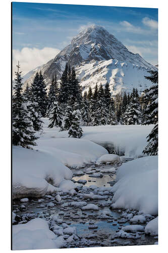 Tableau en aluminium Creek with snowy winding banks