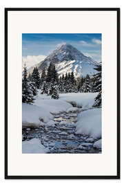 Gerahmter Kunstdruck Bach mit schneebedeckten Ufern