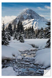 Adesivo murale Creek with snowy winding banks