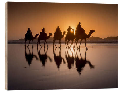 Wood print Camel walk on the beach