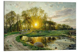 Magnettafel Heimbringen der Kühe bei Sonnenuntergang