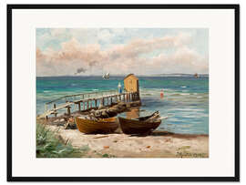 Gerahmter Kunstdruck Badehäuschen am Strand