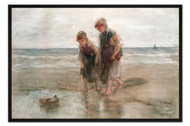 Gerahmter Kunstdruck Kinder spielen mit einem Modellboot