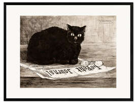 Inramat konsttryck chat noir sur un journal