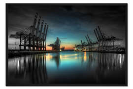 Gerahmter Kunstdruck Hamburg - Hafenkräne