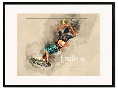 Ingelijste kunstdruk kitesurfing cool