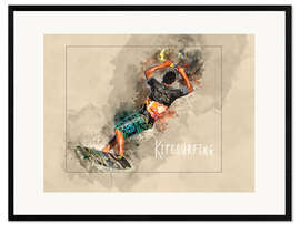 Plakat artystyczny premium w ramie kitesurfing cool
