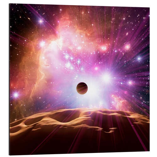 Aluminium print Alien planet and star cluster