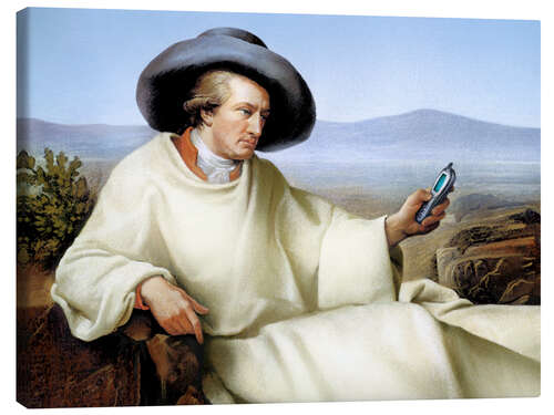 Stampa su tela Johann Wolfgang von Goethe with a cell phone