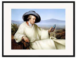 Impresión de arte enmarcada Johann Wolfgang von Goethe with a cell phone