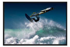 Gerahmter Kunstdruck Windsurfer in der Luft