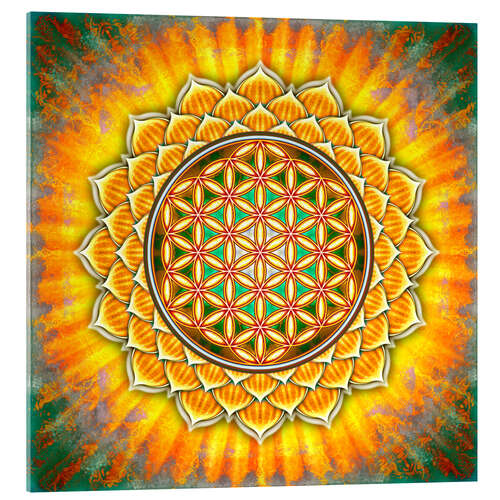 Quadro em acrílico Flor da vida, lotus amarelo