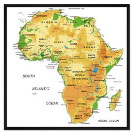 Gerahmter Kunstdruck Afrika - Topografische Karte (Englisch) II