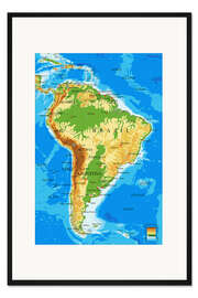 Gerahmter Kunstdruck Südamerika - Topographische Karte