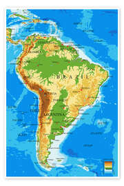 Póster Mapa físico de América del Sur (inglés)