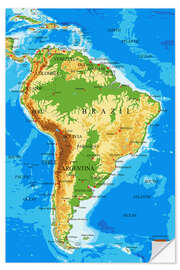 Autocolante decorativo South America - Topographic Map