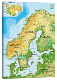 Stampa su tela  Scandinavia - Mappa topografica (inglese)